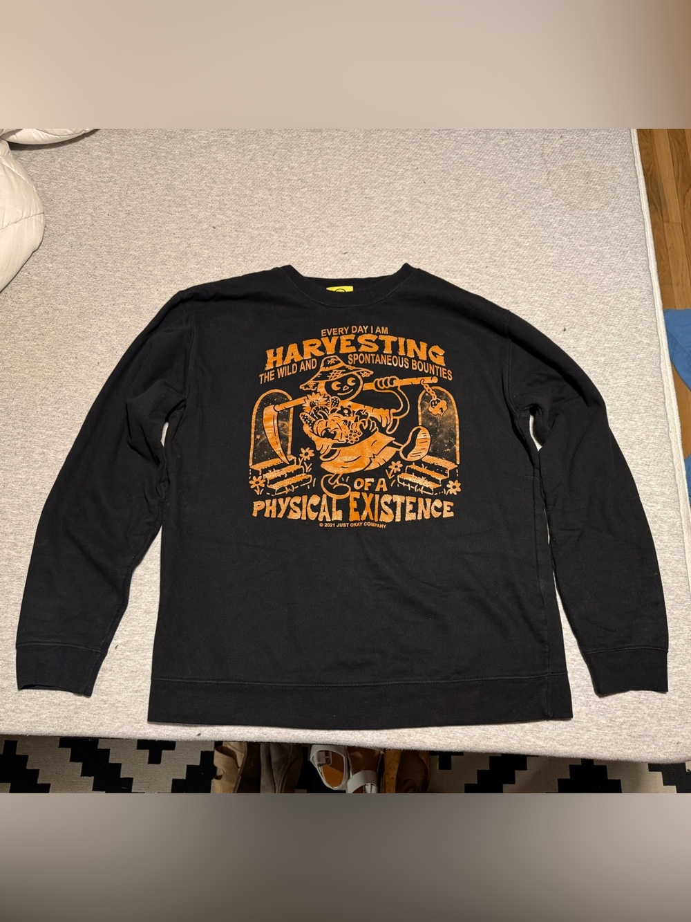 Just Okay Company Harvesting Sweatshirt size XL Fall Black Orange